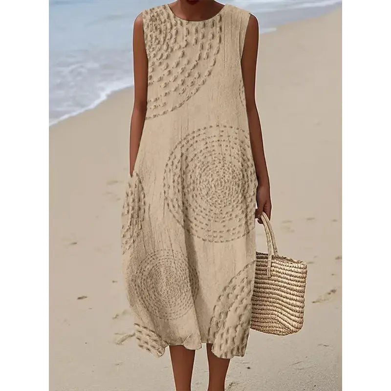 Maelle™ | Ærmeløs lang kjole med struktureret mønster