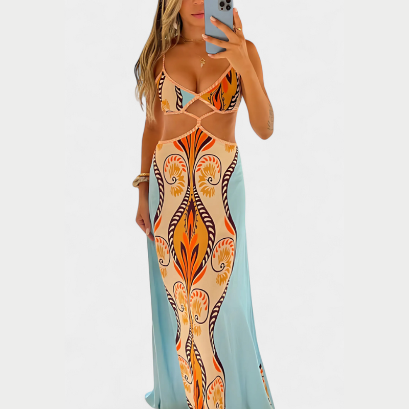 Sytella™ | Udskåret kjole med abstrakt print