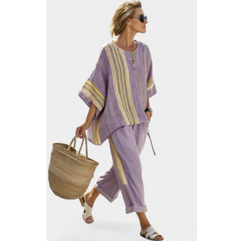 Anila™ - Elegant todelt linnedhabit med stribet design