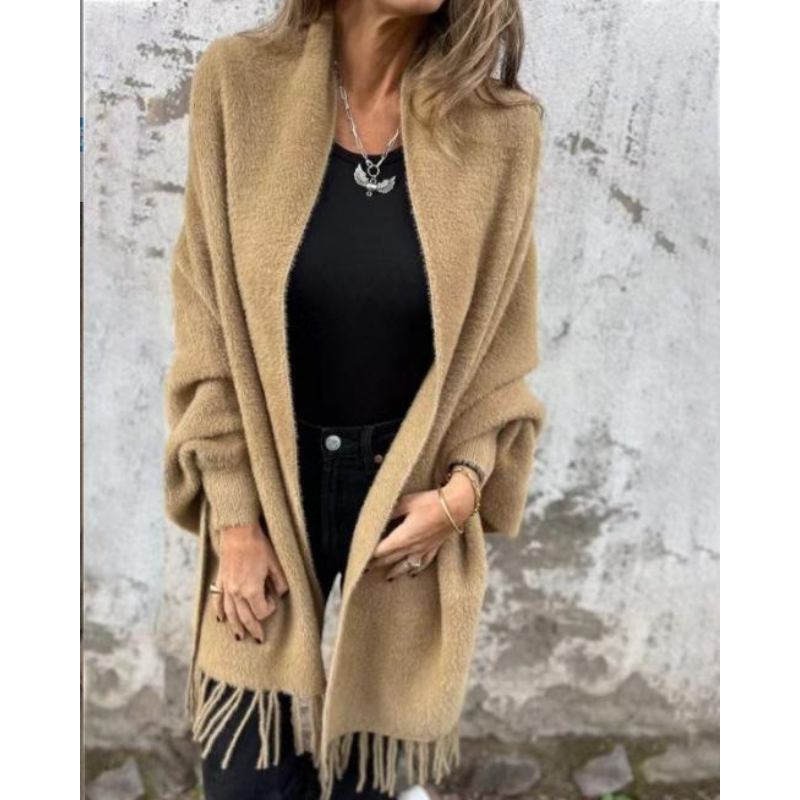 Aurora™ | Afslappet langærmet kappe med frynser