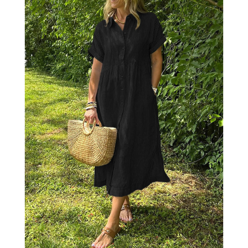 Sara™ - Stribet kjole med sidelommer