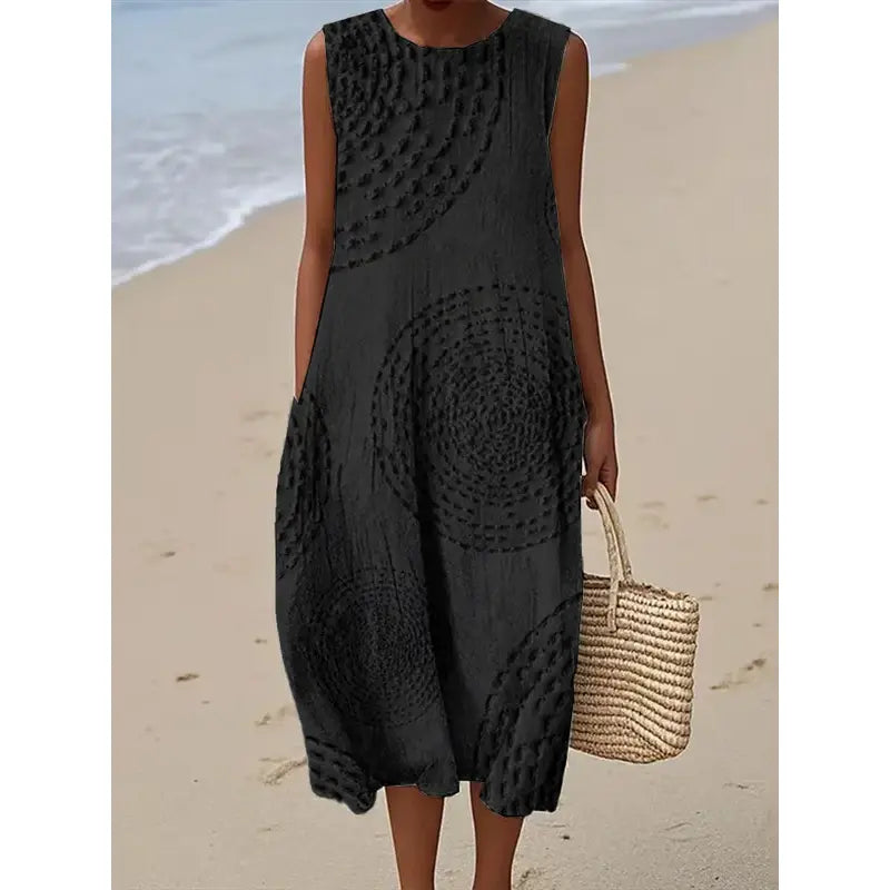Maelle™ | Ærmeløs lang kjole med struktureret mønster