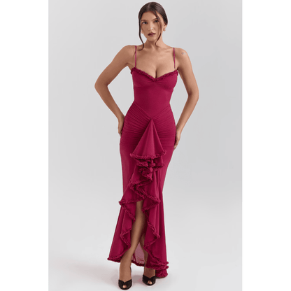 Leah | Lang kjole med slids og flæser