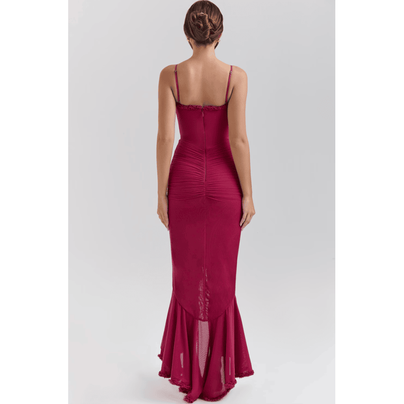 Leah | Lang kjole med slids og flæser