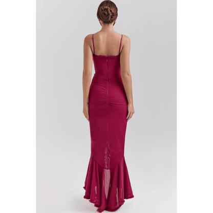 Leah | Lang kjole med slids og flæser