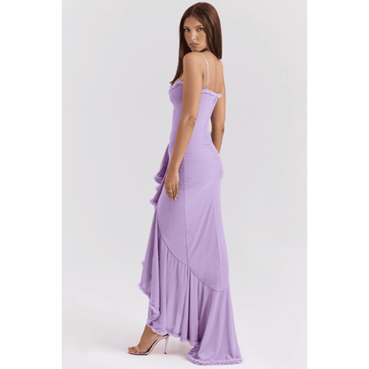 Leah | Lang kjole med slids og flæser