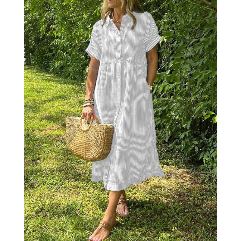 Sara™ - Stribet kjole med sidelommer