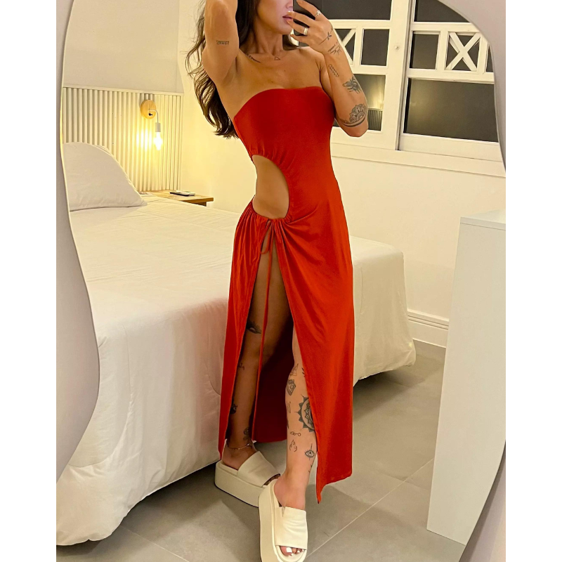 Julie™ - Bandeau-kjole med slids i siden og bånd