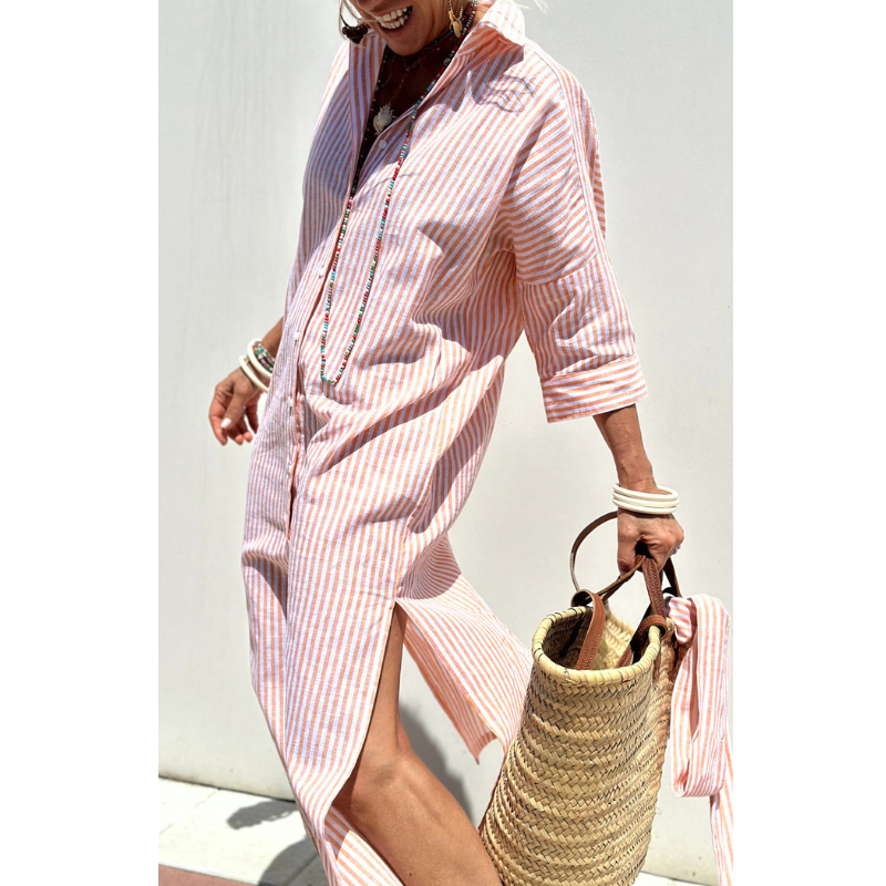 Sophia™ | Elegant stribet skjortekjole