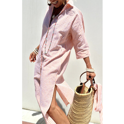 Sophia™ | Elegant stribet skjortekjole