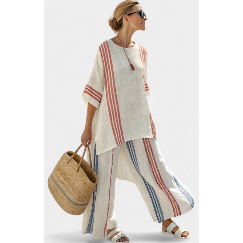 Anila™ - Elegant todelt linnedhabit med stribet design