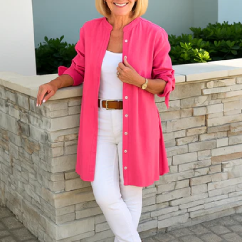 Louise™ | Ensfarvet skjortebluse med sløjfeærmer