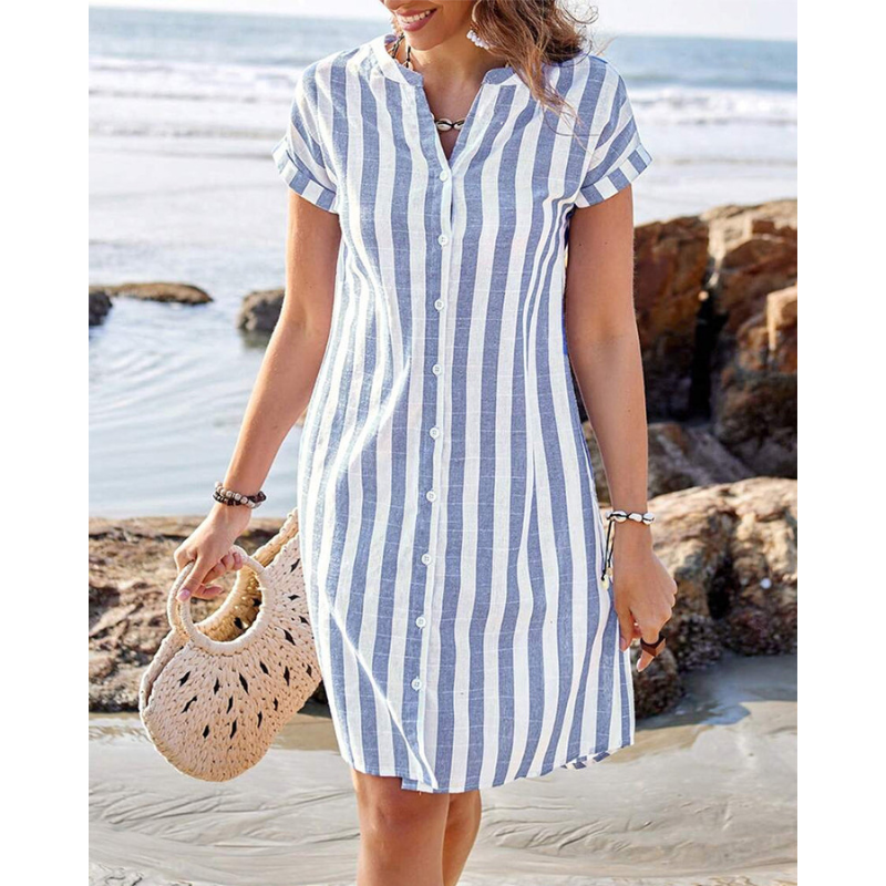 Martine™ | Elegant stribet skjortekjole