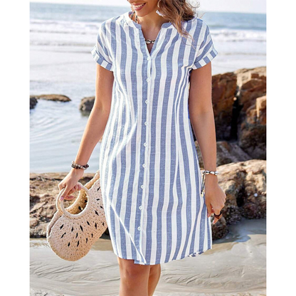 Martine™ | Elegant stribet skjortekjole