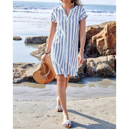 Martine™ | Elegant stribet skjortekjole