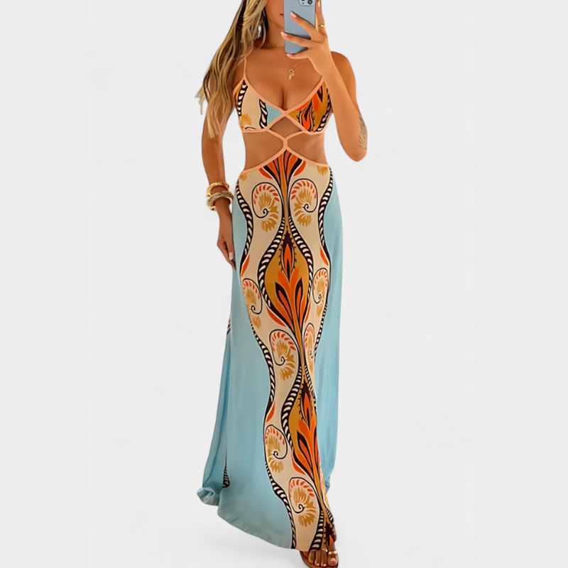 Sytella™ | Udskåret kjole med abstrakt print