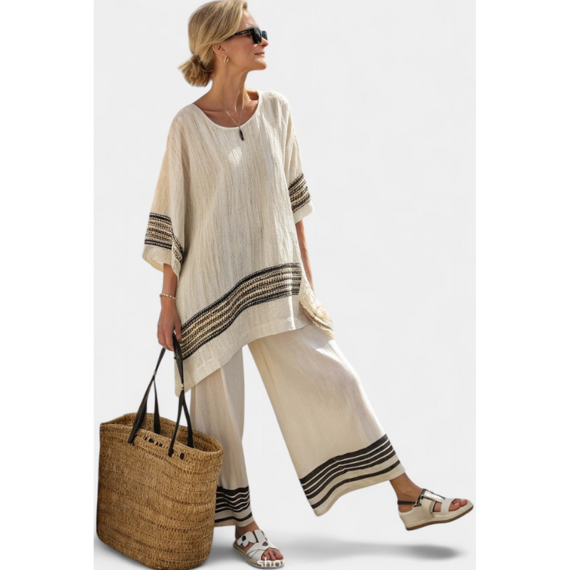 Anila™ - Elegant todelt linnedhabit med stribet design