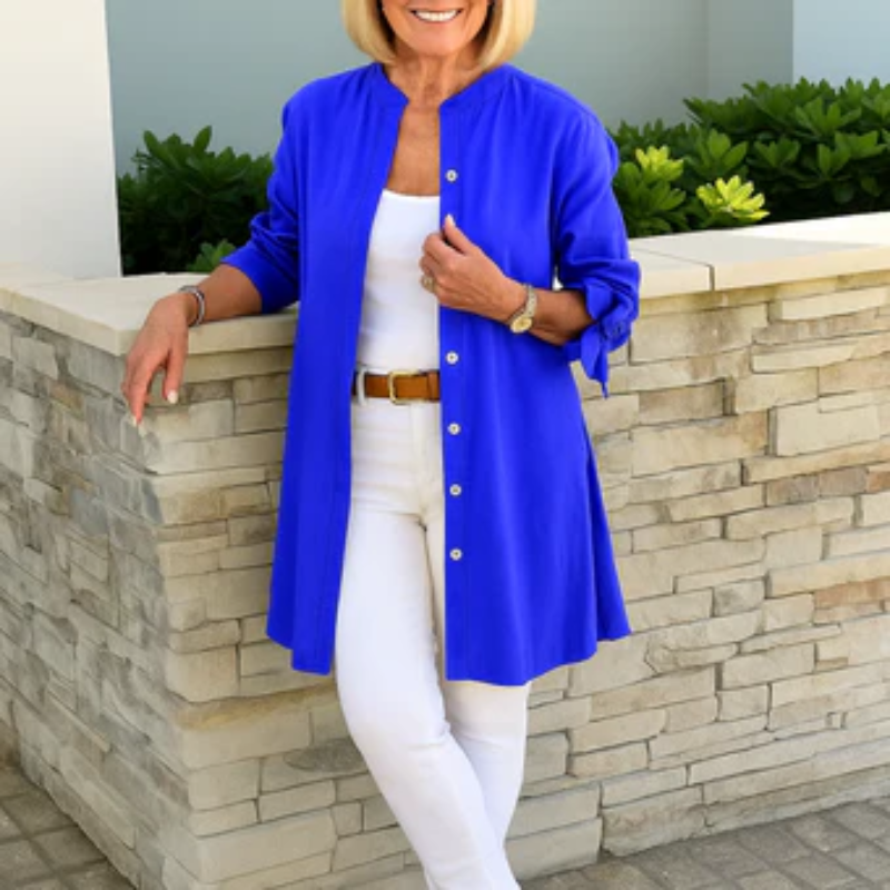 Louise™ | Ensfarvet skjortebluse med sløjfeærmer