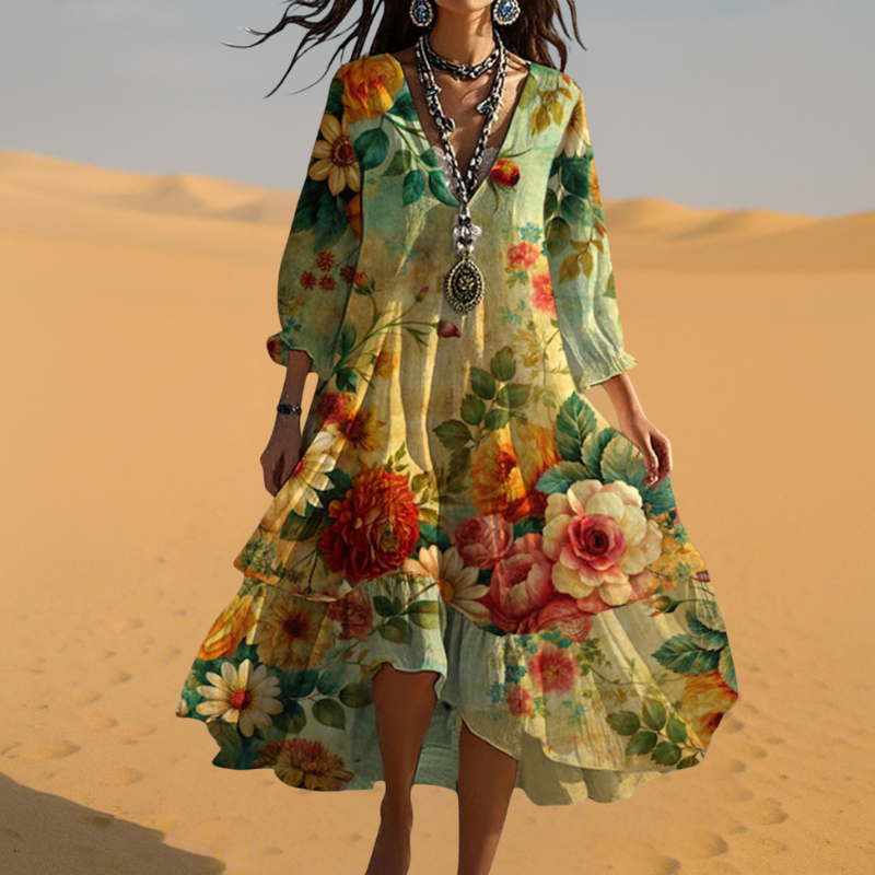 Martine™ - Vintage Boho V-hals kjole