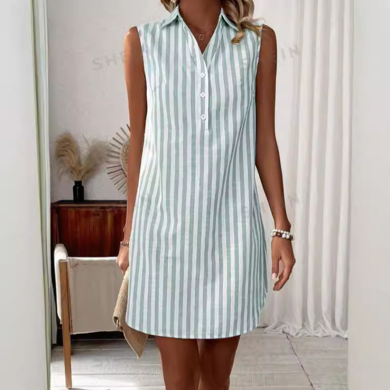 Annemiek™ | Elegant stribet skjortekjole