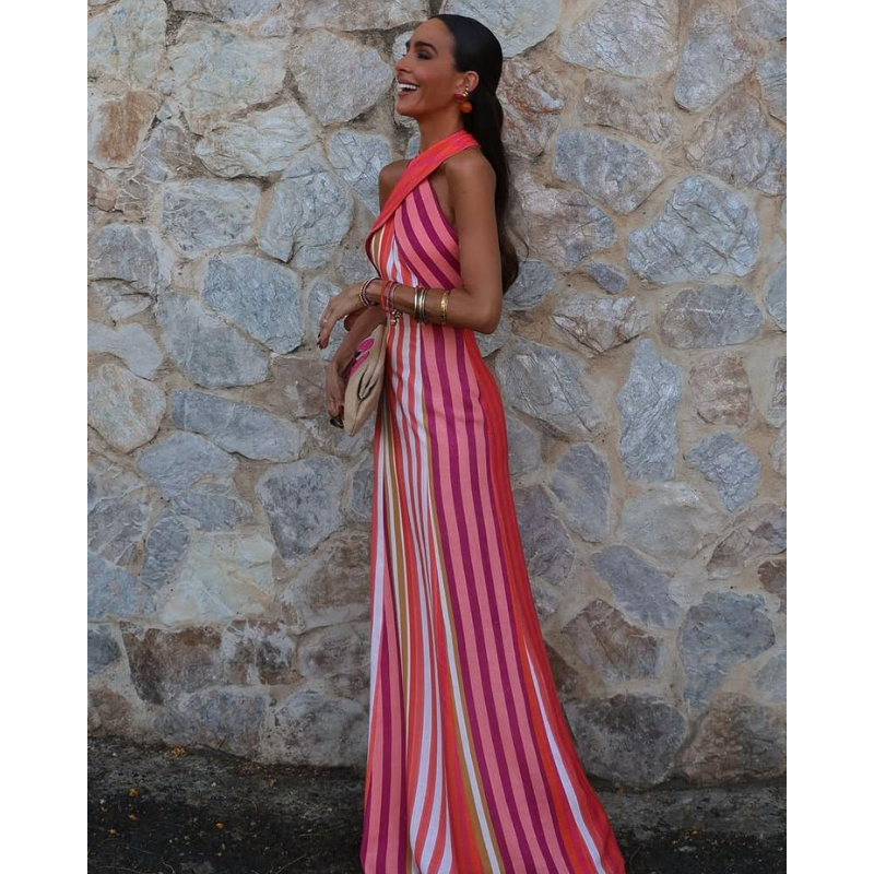 Nora™ - Elegant krydset stribet kjole