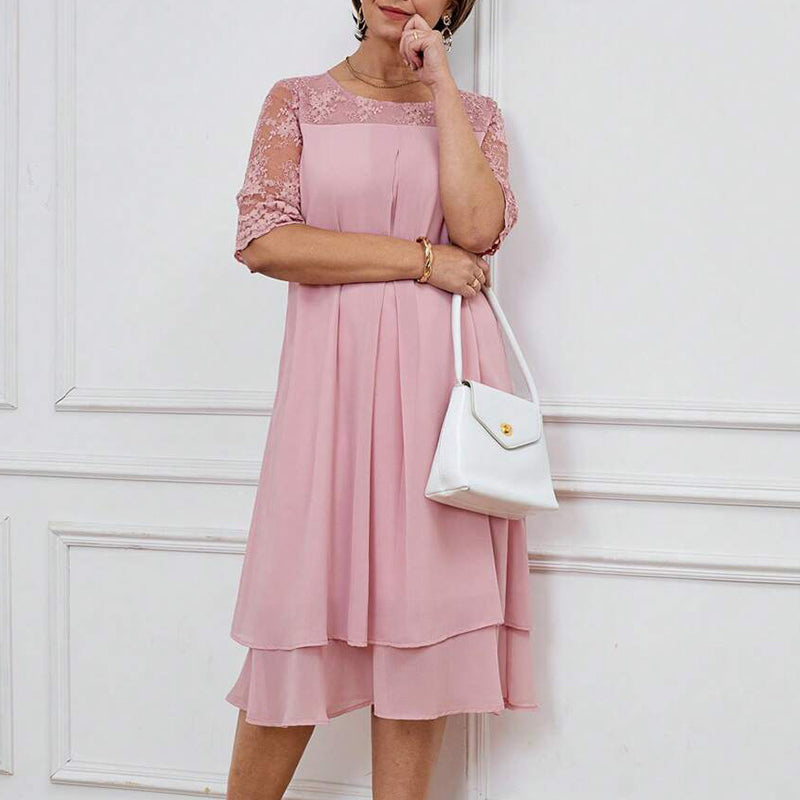 Kjole Moderne og elegant Blonder Midilang ærme