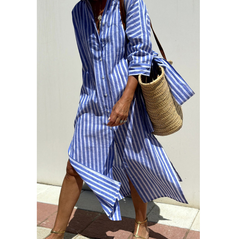 Sophia™ | Elegant stribet skjortekjole