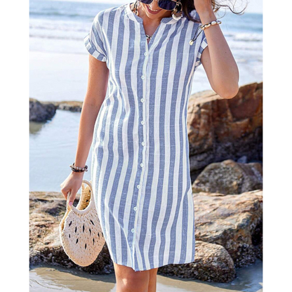 Martine™ | Elegant stribet skjortekjole