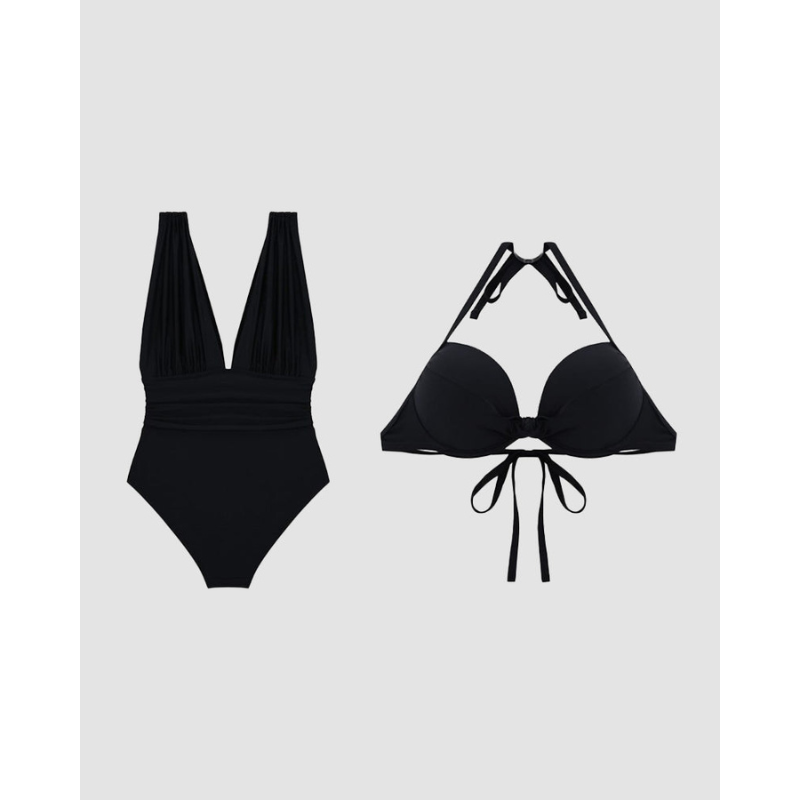 Luksusformende badedragt med dyb V-hals og strop