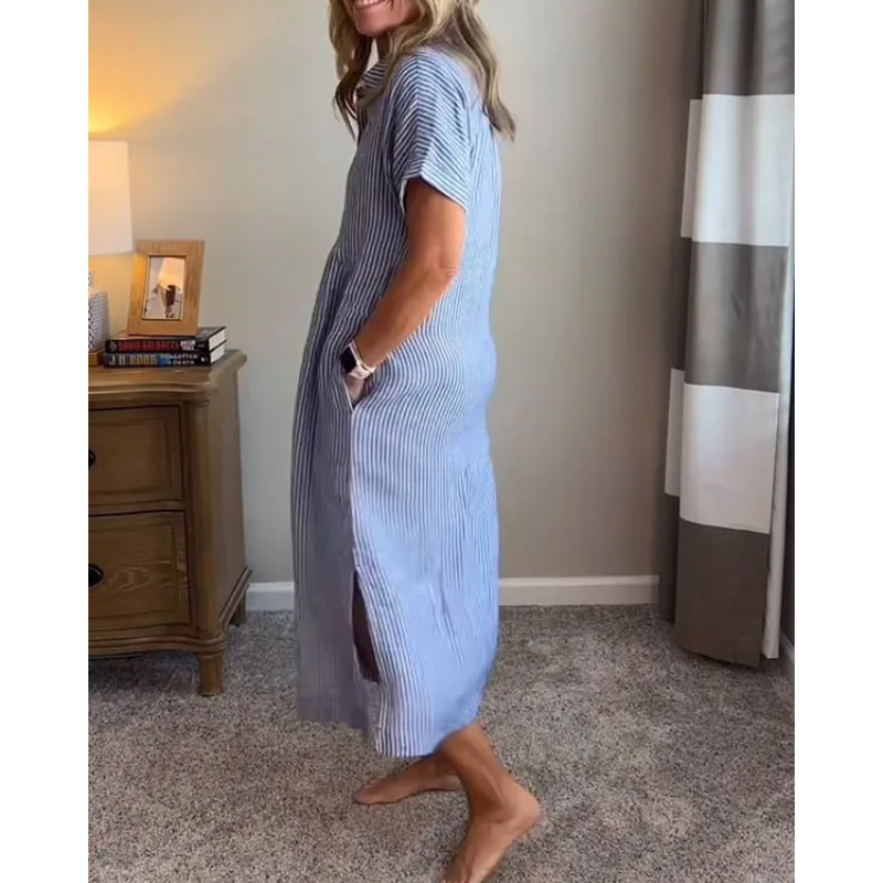 Sara™ - Stribet kjole med sidelommer