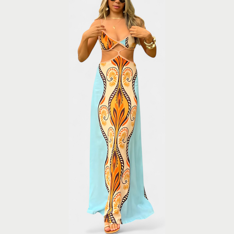 Sytella™ | Udskåret kjole med abstrakt print