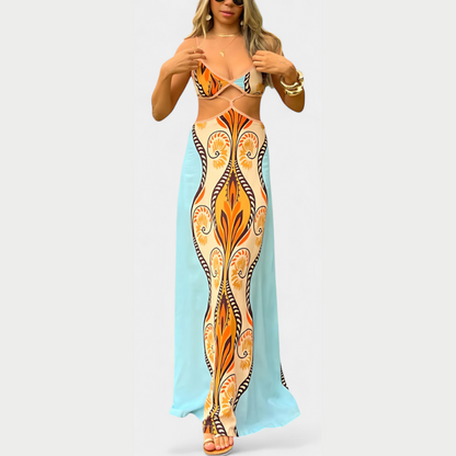 Sytella™ | Udskåret kjole med abstrakt print