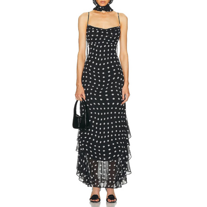 Almeta™ - Polka Ruffle Maxi Dress