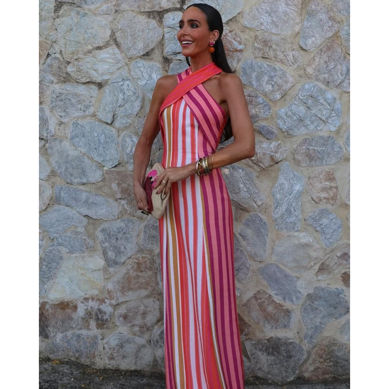 Nora™ - Elegant krydset stribet kjole