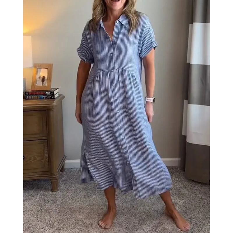 Sara™ - Stribet kjole med sidelommer