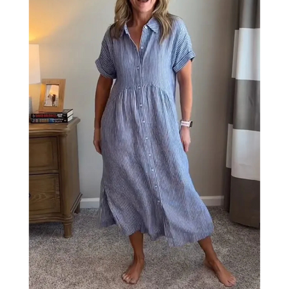 Sara™ - Stribet kjole med sidelommer