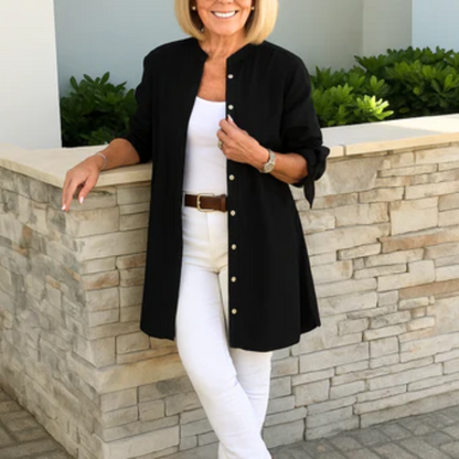 Louise™ | Ensfarvet skjortebluse med sløjfeærmer