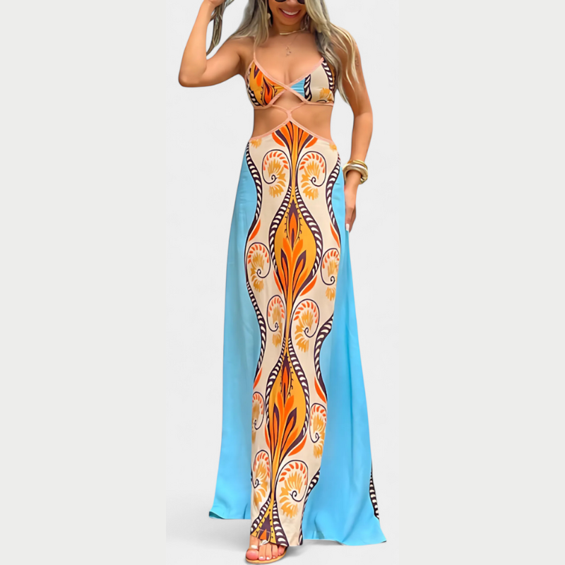 Sytella™ | Udskåret kjole med abstrakt print