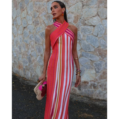 Nora™ - Elegant krydset stribet kjole