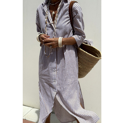 Sophia™ | Elegant stribet skjortekjole