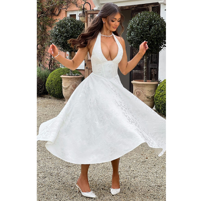 Ara™ | Midi-kjole med halskraveudskæring