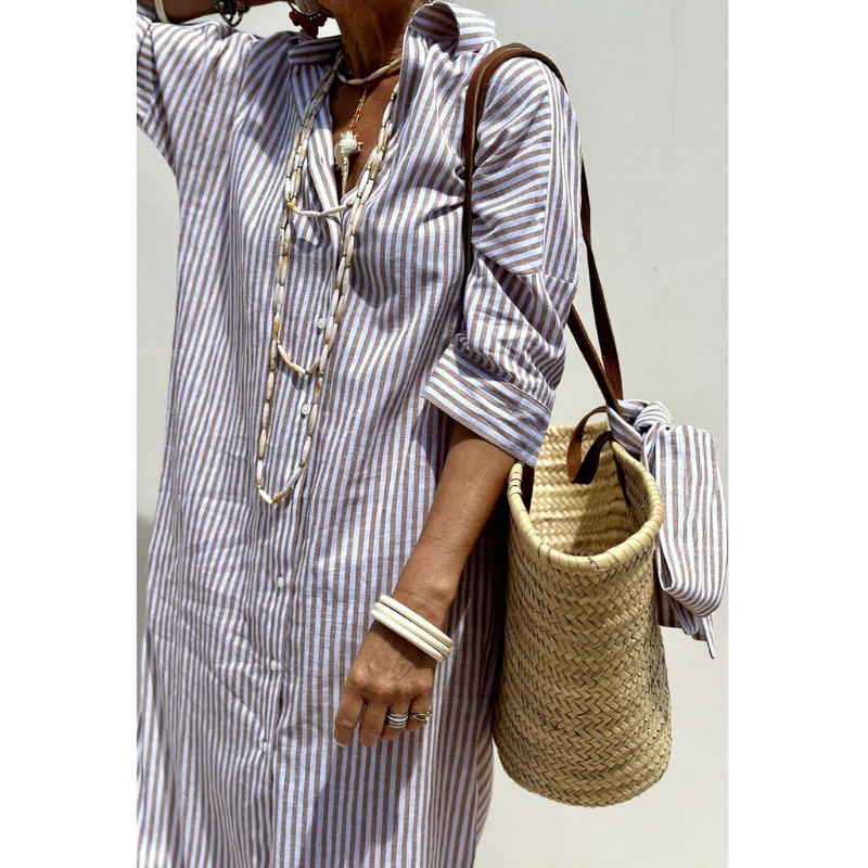 Sophia™ | Elegant stribet skjortekjole