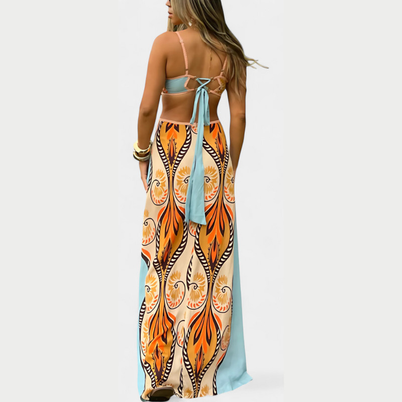 Sytella™ | Udskåret kjole med abstrakt print