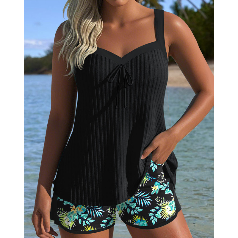 Tankini Stribet To-delt Badeshorts